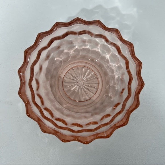 Colored Glass Pink Depression Candy Dish Scalloped Edge Bowl Sunburst Bottom - Picture 3 of 7